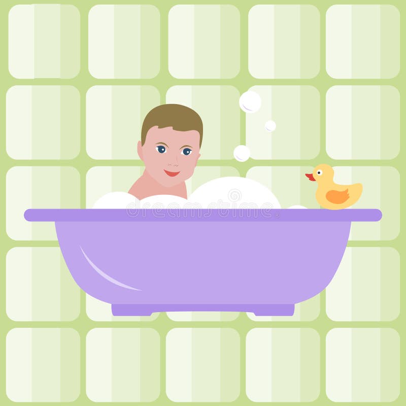 Boy in the Bath. Bathroom. Happy Childhood. Vector Stock Vector ...
