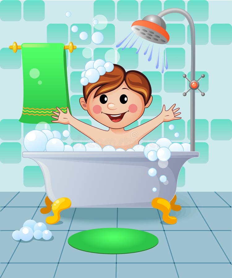  Boy  in the bathroom  stock vector Illustration of bubbles 