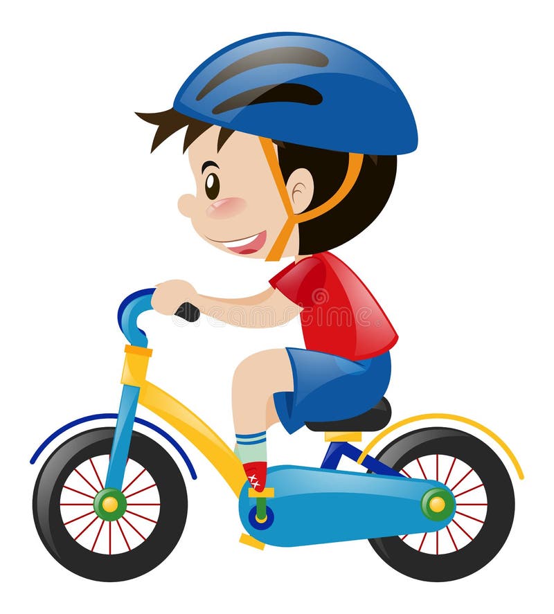 Boy on Bike Wearing Blue Helmet Stock Illustration - Illustration of ...