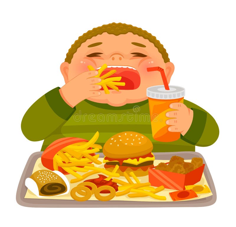 Boy binge eating junk food