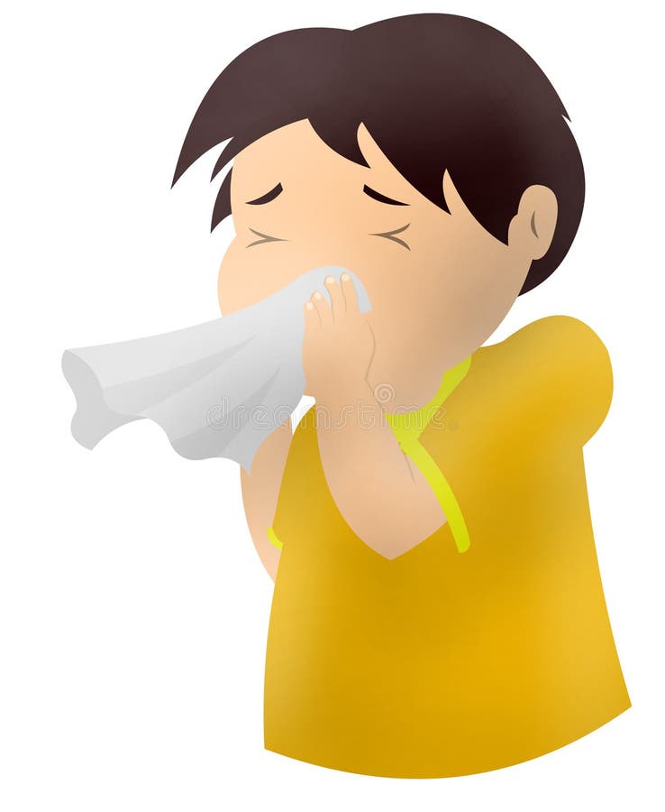 Boy Blows His Nose with a Handkerchief. Baby Cooled. Sick Teenager Wipes  His Nose Stock Illustration - Illustration of allergy, nose: 195265304