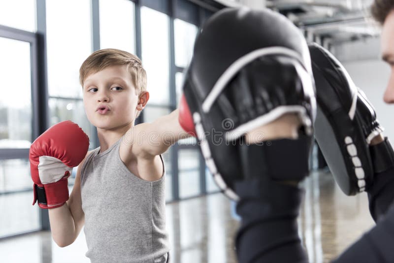 Boy Boxer Practicing Punches with Coach Stock Image Image of boxing