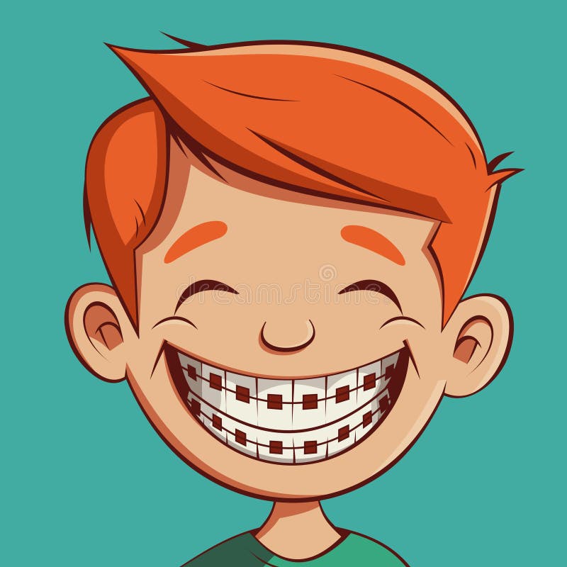 Boy with Braces on Teeth Laughing with Joy Stock Vector Illustration