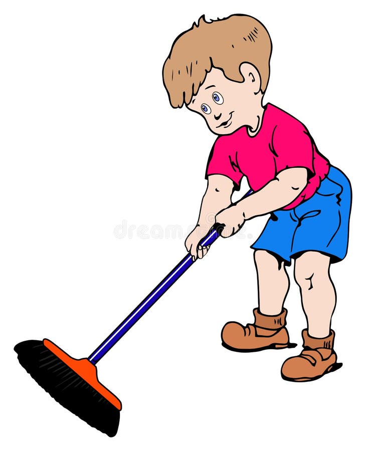 Boy with a broom stock vector. Image of cleaning, dirty 66086945