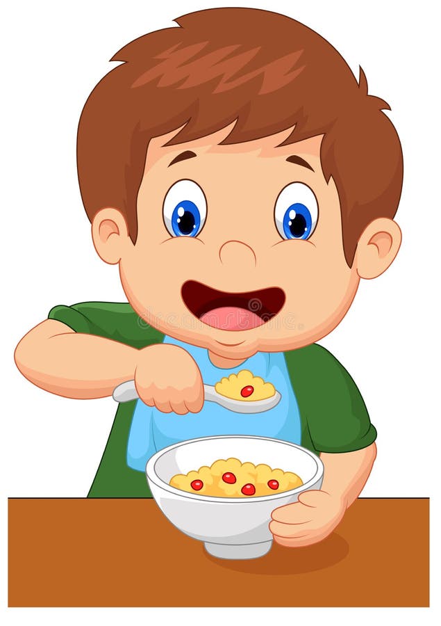 Boy Cartoon Is Having Cereal For Breakfast Stock Vector - Illustration