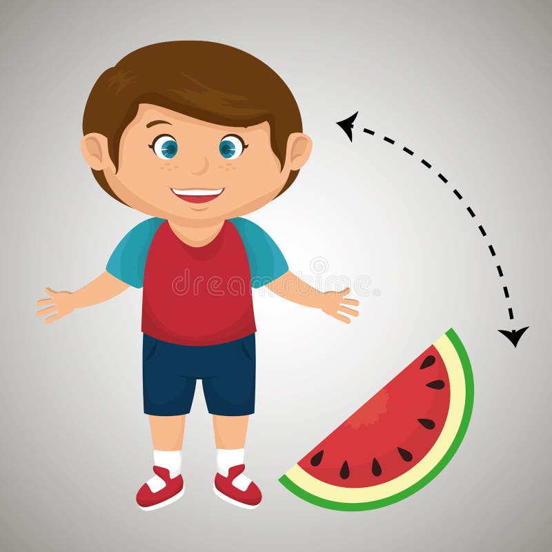 Boy Cartoon Sliced Watermelon Stock Illustration Illustration of