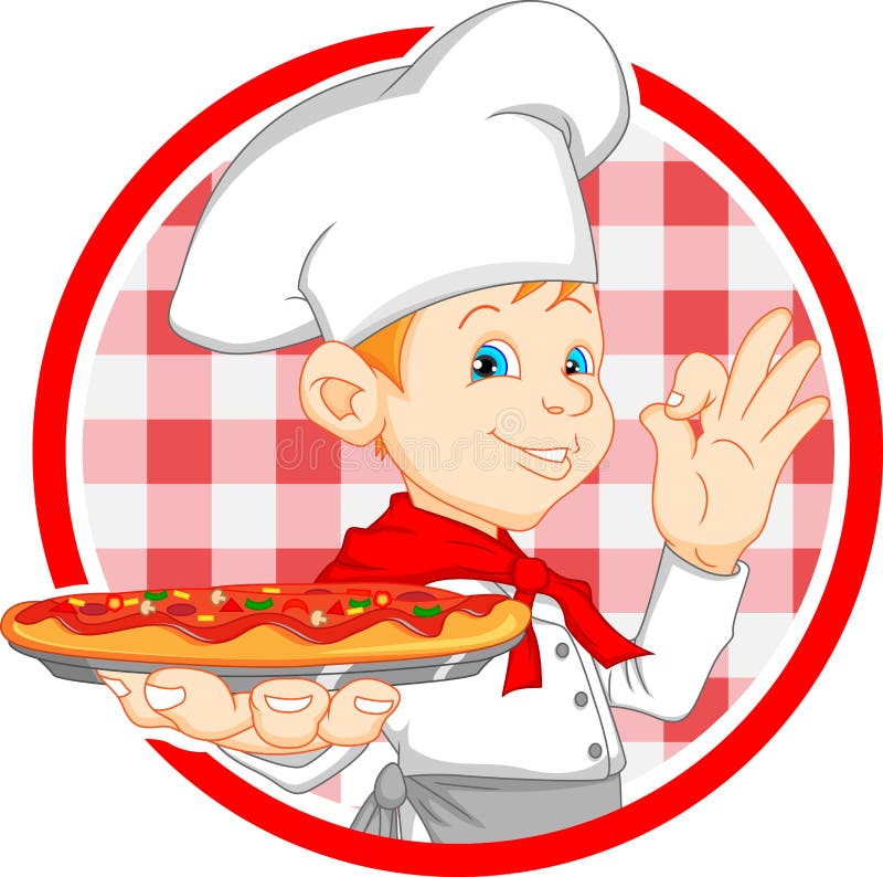 Boy Chef Cartoon Holding Pizza Stock Vector Illustration of food