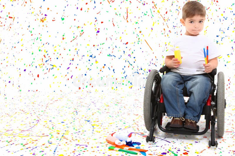 Boy Child Painting Wheelchair