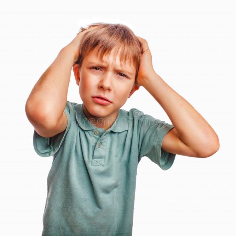 Boy child sad angry upset kid face frustrated portrait person isolated on white background