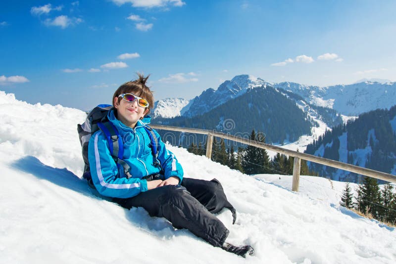 Boy child winter mountain top stock images Boy child winter mountain top stock images