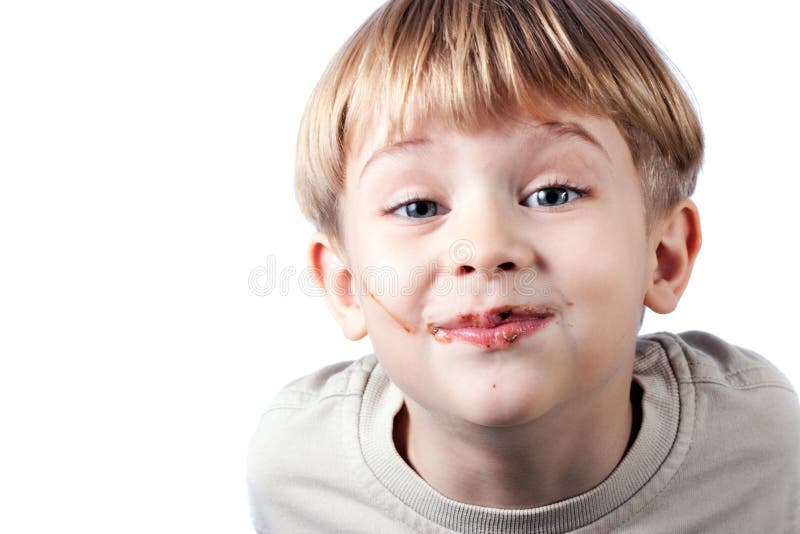 Boy with Chocolate on the Face Isolated Stock Photo Image of