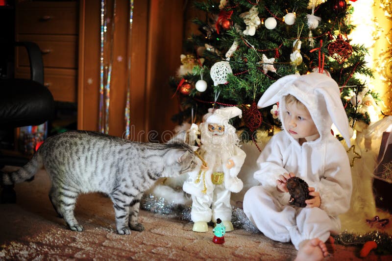 Boy and a Christmas tree