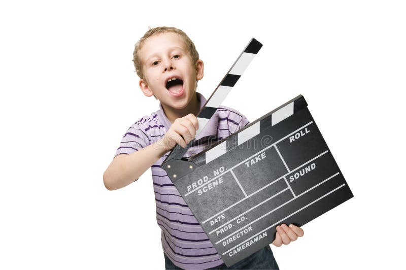 Boy with clapperboard upper part