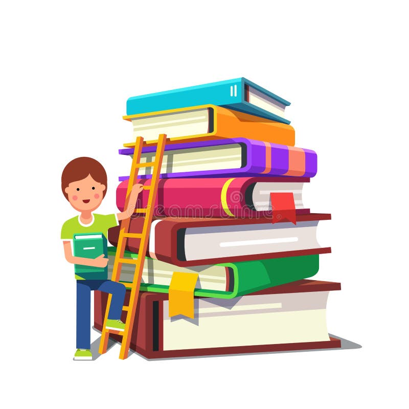 Boy climbing up ladder on a pile of books royalty free illustration Boy climbing up ladder on a pile of books royalty free illustration