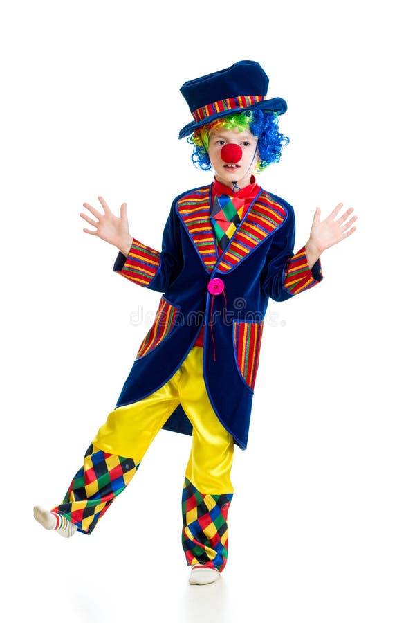 Boy clown standing over the white background royalty free stock images
