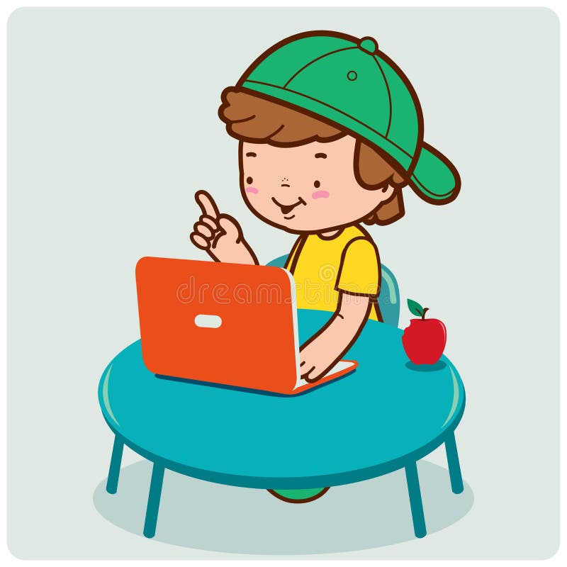 Boy using the computer stock vector. Illustration of table ...