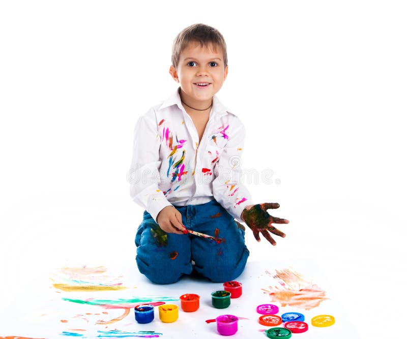 Boy covered in paint