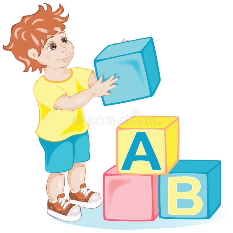 Boy with cubes. stock vector. Illustration of vector - 54897467