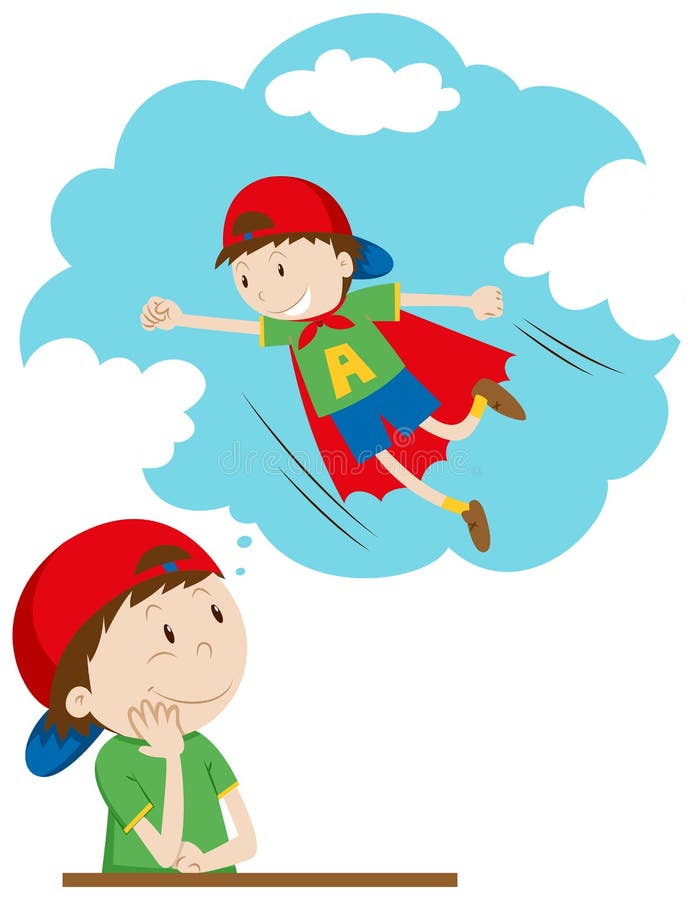 Boy Daydreaming of Being Superhero Stock Vector - Illustration of daydream,  adorble: 66021951