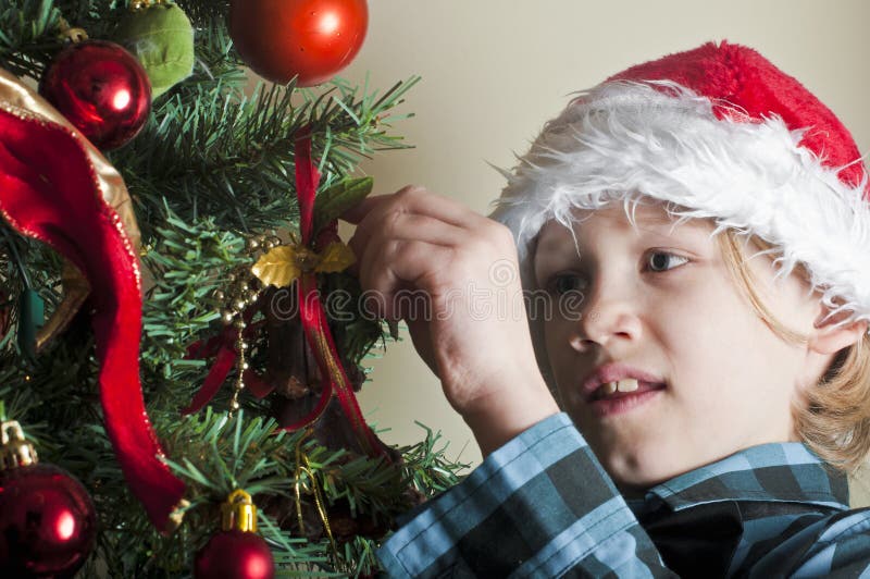 Boy Decorating the Christmas Tree Stock Image Image of childhood