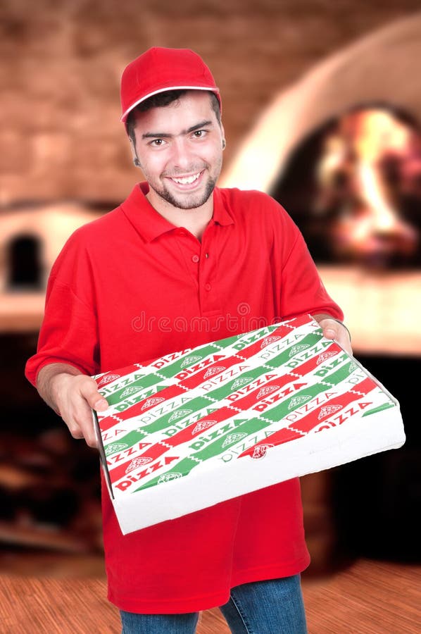 Pizza delivery guy in red stock image. Image of occupation 20226863