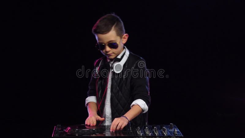 Boy Dj in Glasses Playing Music. Black Background, Slow Motion Stock  Footage - Video of slow, child: 92999348