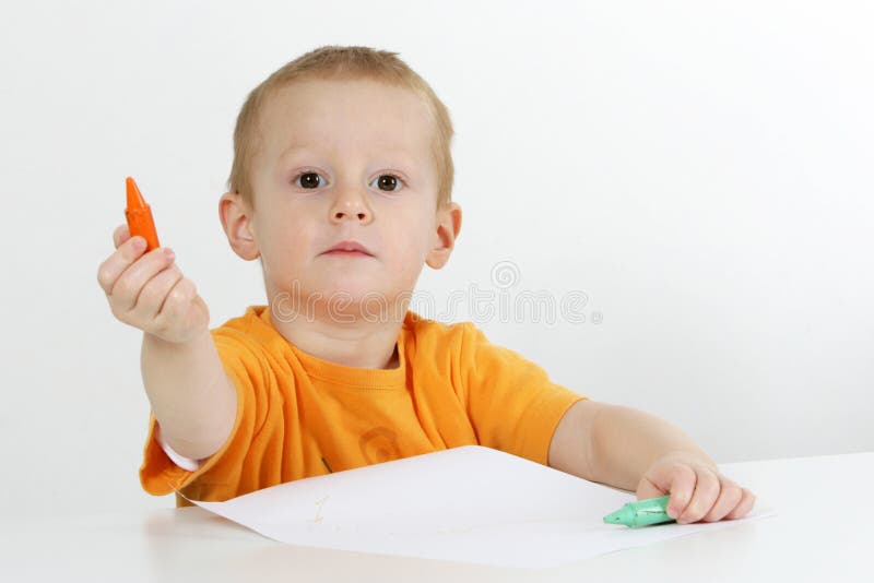 Little boy with crayons stock photo. Image of learning 34416258