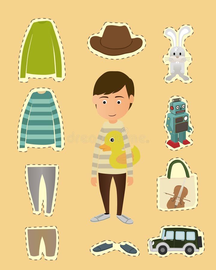 Boy dress up sticker stock vector. Illustration of stripes 13477755