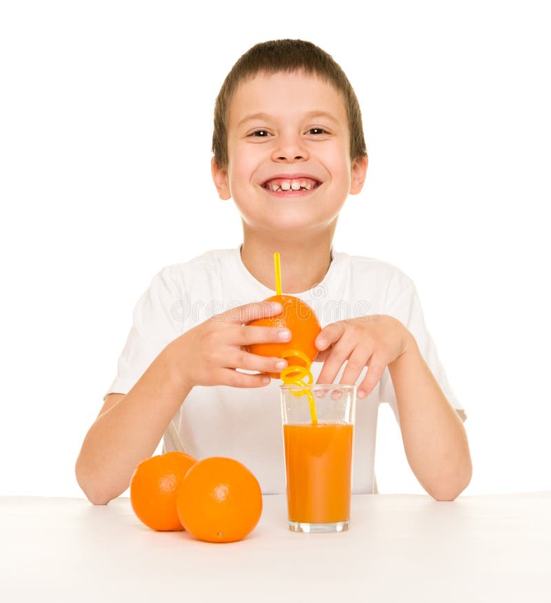 Boy Drink Orange Juice with a Straw Stock Photo Image of male