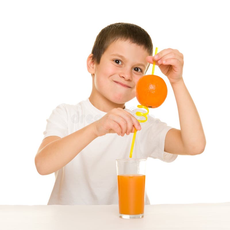 Boy Drink Orange Juice with a Straw Stock Image Image of emotion, little 45590985