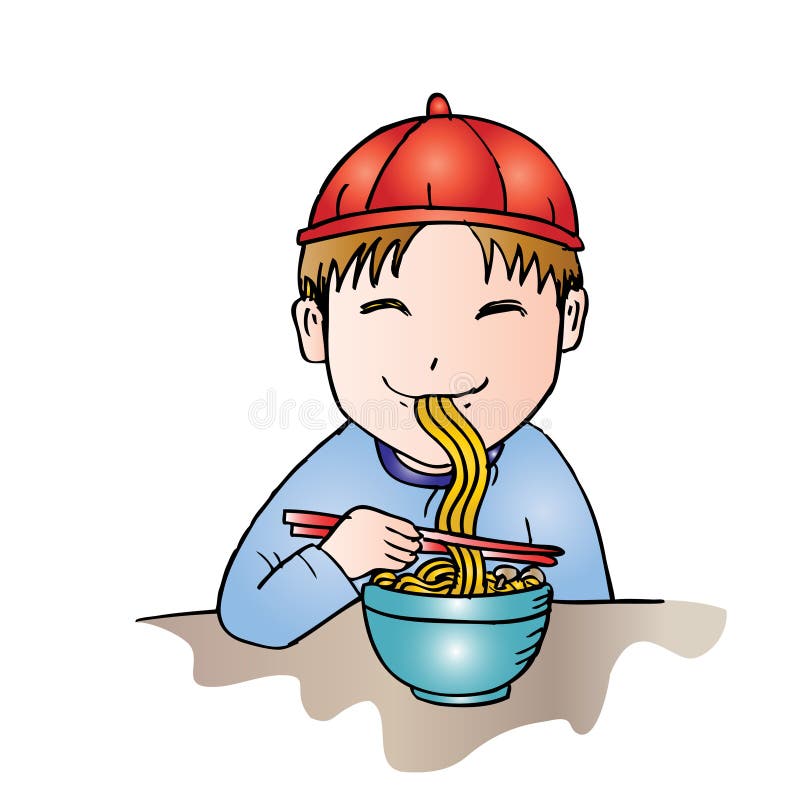 Boy eat noodle stock illustration. Illustration of healthy 87857037
