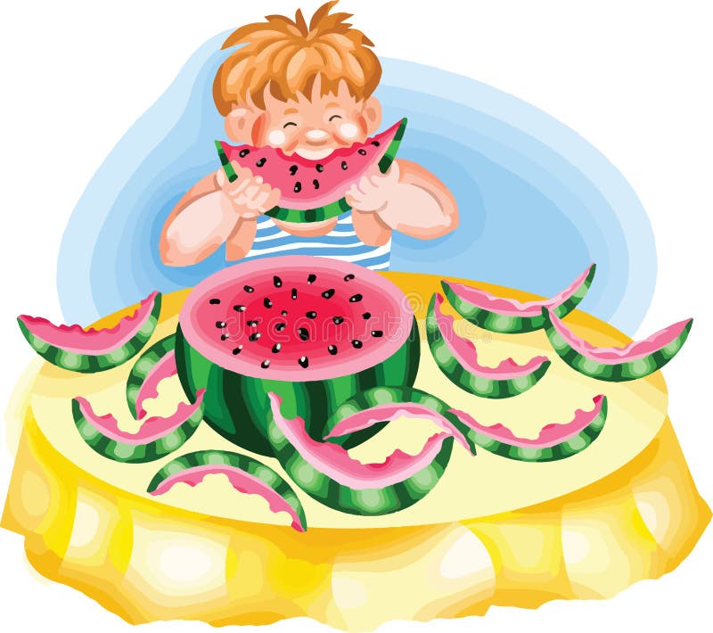 Boy eating a ripe watermelon