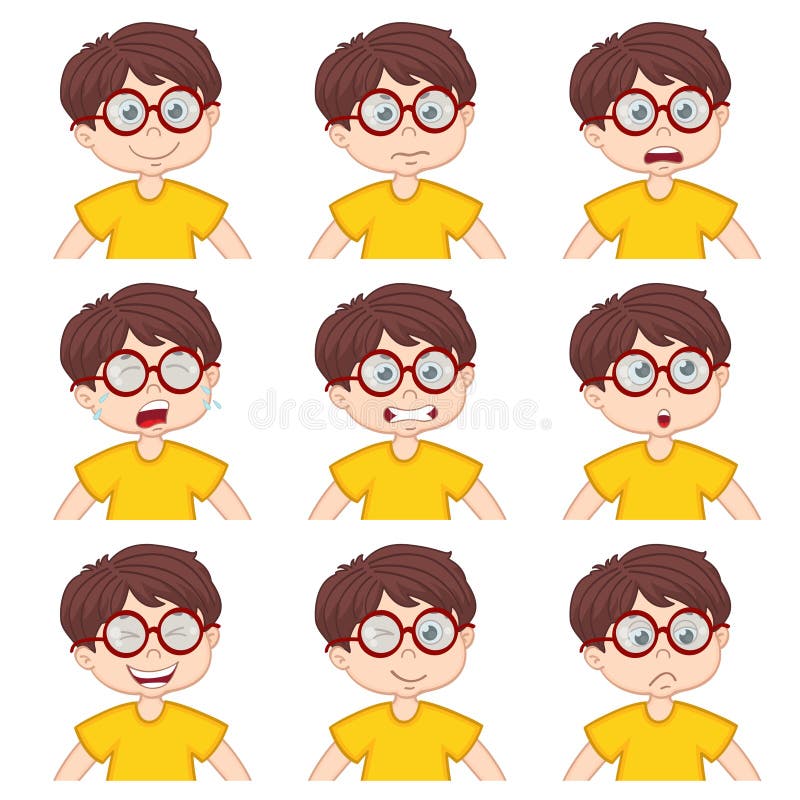 Cartoon Boy Face With Different Emotions Stock Illustration - Download  Image Now - Facial Expression, Human Face, Simplicity - iStock