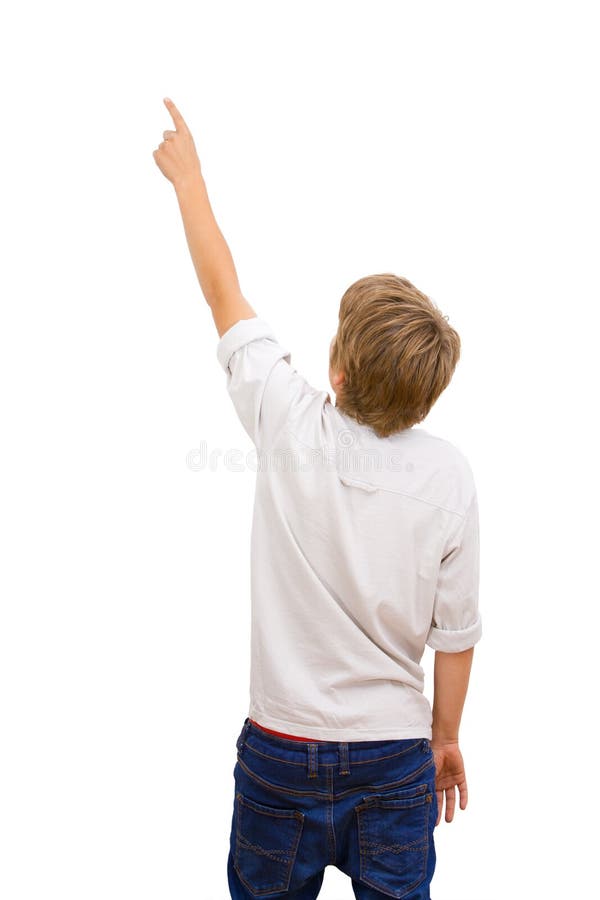 Boy Facing With Back Pointing Stock Photo Image Of Finger Caucasian