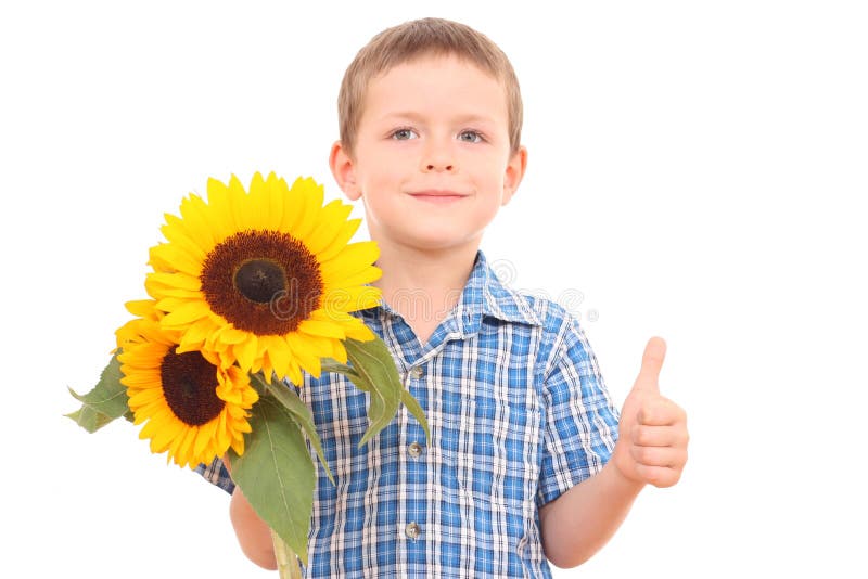 Boy with flowers stock image. Image of sunflower, years 3014727