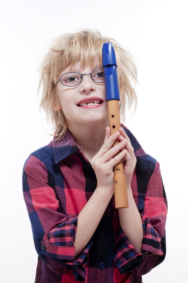 Boy with a flute stock image. Image of caucasian, background 23423019