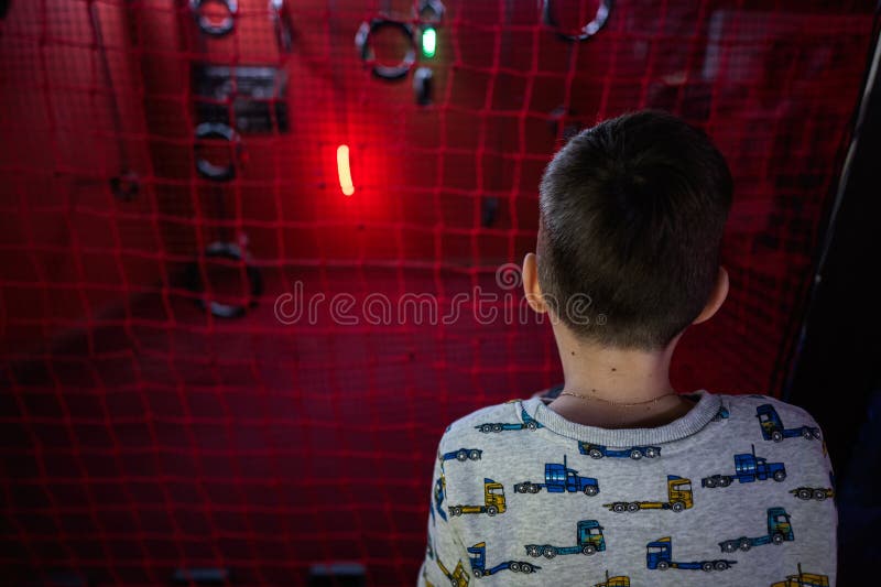 Boy Flying Remote Control Drones Game Indoor Play Zone Stock Photo