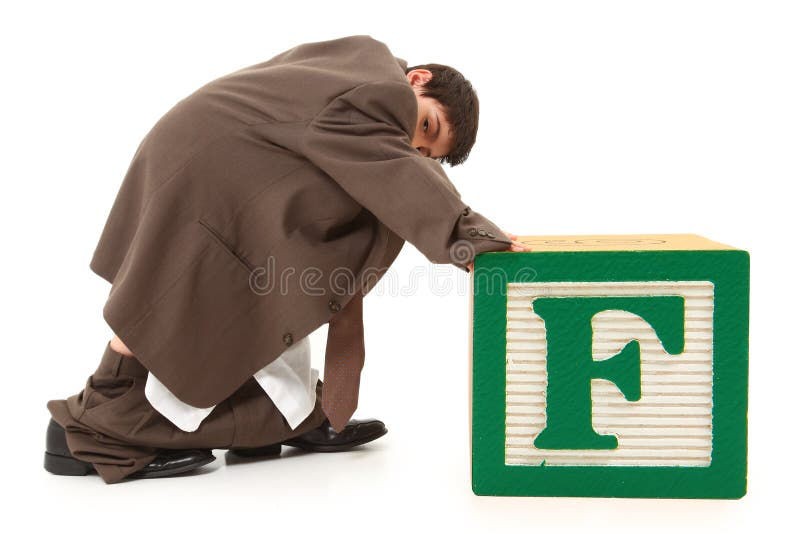 Boy with Giant Alphabet Block