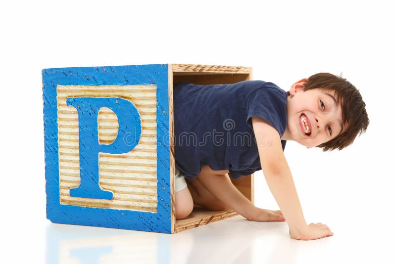 Boy in a Giant Alphabet Block Letter P