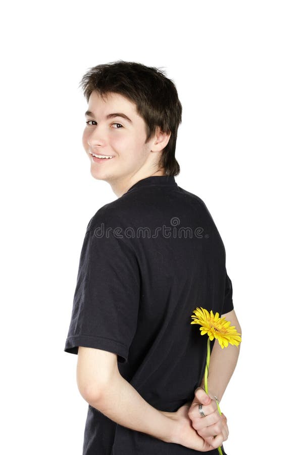 Boy with a gift on the white background