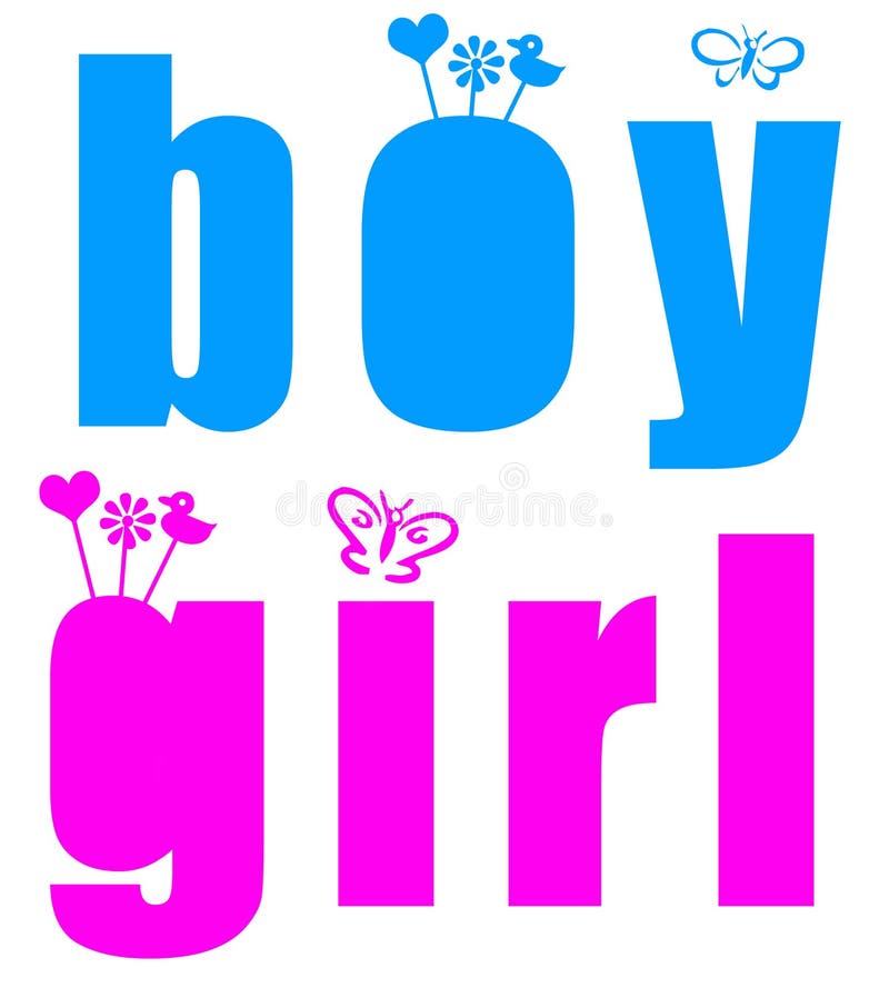 Colorful and cute boys and girls (birth of a baby boy or baby girl stock il...