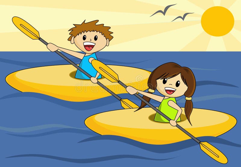 Boy and Girl in Canoes stock vector. Illustration of birds - 1149583