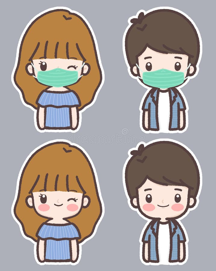 Boy and Girl Cute Cartoon Wearing Protective Mask for Prevent Virus  Covid-19 Stock Illustration - Illustration of cute, girl: 181510885