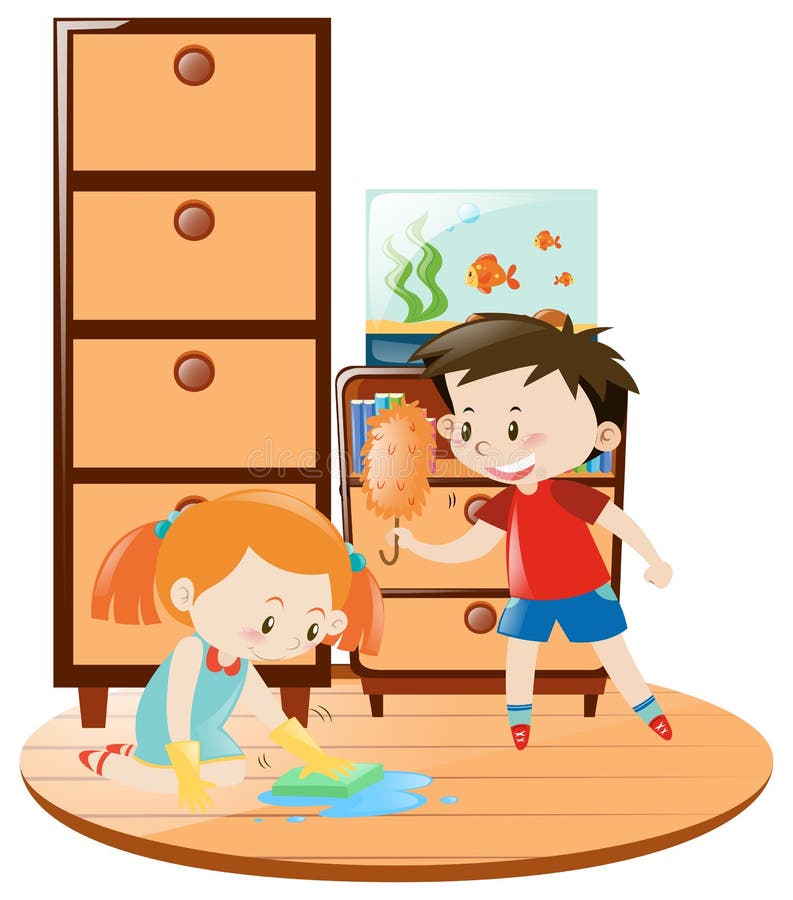 kids dusting clipart