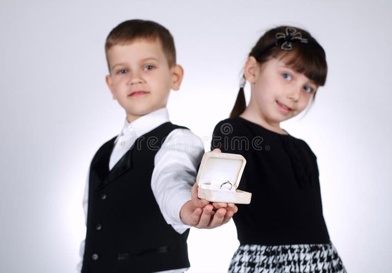 Boy and Girl Hug on White Background Stock Image Image of cheerful
