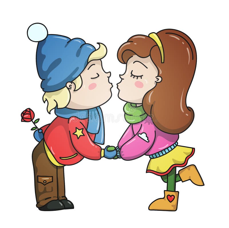 Boy And Girl Are Going To Kiss  Cartoon  Vector 