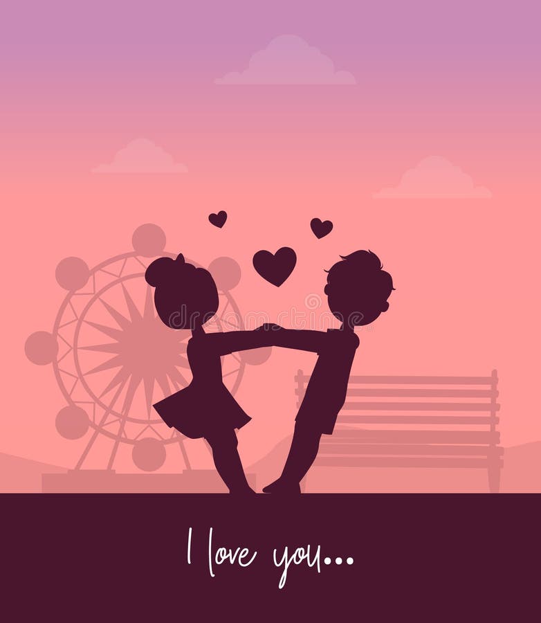 Boy and Girl Holding Hands on the Background of Amusement Park at Sunset,  Friendship and Love between Kids, Happy Stock Vector - Illustration of  friendship, people: 173736353