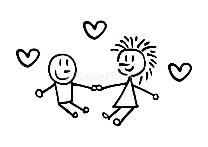 Boy And Girl Holding Hands With A Heart Lovers Black And White Stock Illustration Illustration Of Human Communication