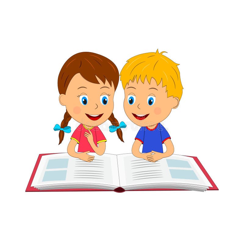 clipart boy and girl reading