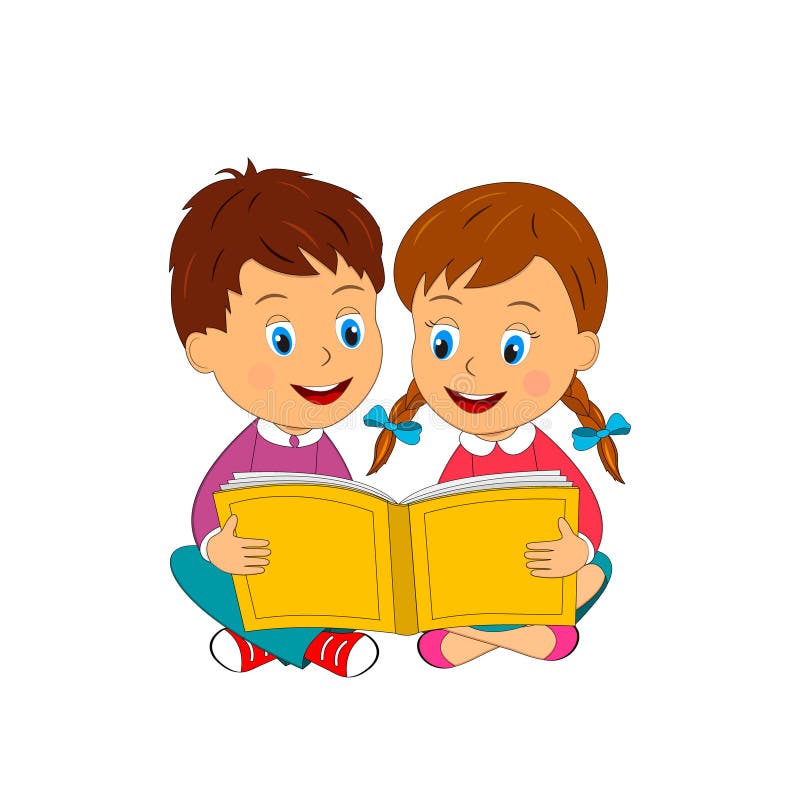 clipart boy and girl reading